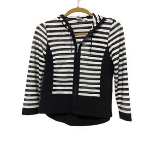 Zenergy By Chicos Neema Mesh‎ Black White Striped Hooded Jacket Size 0